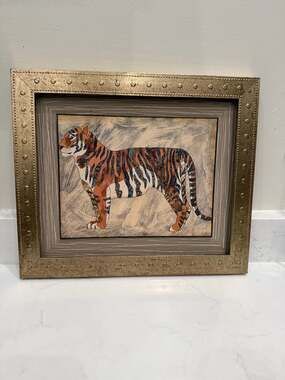 Global Views Framed Batik Pattern Tiger Wall Art